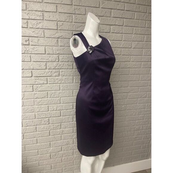 Ellen Tracy Purple Sleeveless Asymmetrical Neckline Dress Size 6 - Picture 2 of 13